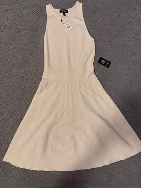 Express Cream Sleeveless Knit Fit-and-Flare Midi Dress